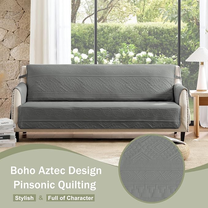 Boho Quilted Grand Sofa Covers Washable, Couch Cover for Grand Sofa, Soft Cozy Couch Protector for 4 Cushion Couch, Oversized Grand Sofa Slipcovers Water-Repellent (Grand Sofa 88", Gray)