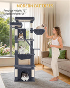 Hzuaneri Large Cat Tree, 72 Inch Tall Multi-Level Cat Tower for Indoor Cats | Cat Condo Furniture with 6 with Sisal Scratching Posts, 2 Large Platforms, 2 Cats House, Hanging Basket, Dark Gray MS18318SG