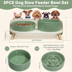 Elevated Slow Feeder Dog Bowls with Splash Proof Stand, Slow Eating 5X | 6.5″ Dog Slow Feeding Bowls & 6.1″ Dog Food Dish, Non-Slip Raised Food and Water Bowl Set for Small and Medium Breeds, Green