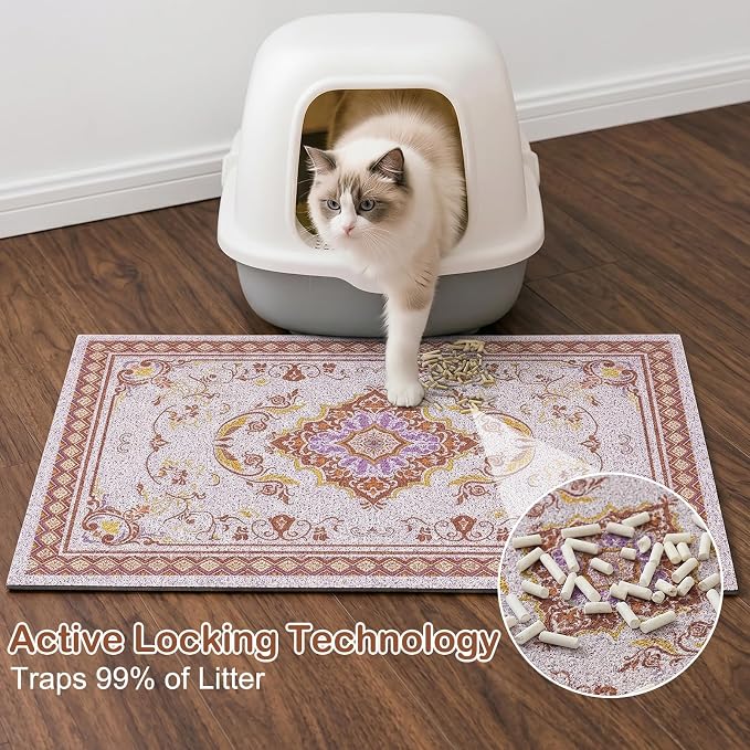 Glittme Cat Litter Mat, 33"x22" Non-Slip Washable Trapping Mat for Cats | Litter Trapping Mat With Thick PVC Coil To Catch Scatter, Soft On Paws And Waterproof Bottom To Protect Floors