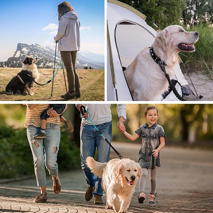 jenico Long Dog Leash 15FT: Heavy Duty Rope Leashes for Dogs Training with Swivel Lockable Hook Reflective Threads Bungee and Padded Handle - Dog Lead for Large Small Medium Dogs Outside Walking