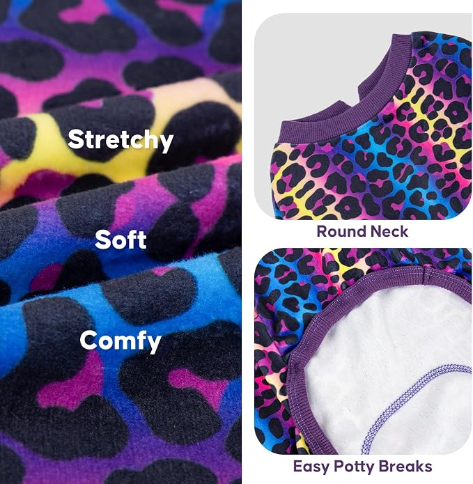 KYEESE Dog Pajamas Velvet Dog Pajamas Small Sized Dogs Soft Dogs Clothes Pjs with Leopard Pattern Stretchy Pet Jammies Coat Comfy Pet Onesie Costume, X-Large