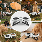 Elevated Dog Bowls Stand, Portable Travel Dog Bowls with Collapsible Silicone Double Diner Bowl, 5 Cups Capacity Food and Water Bowl with No Spill Edge Non-Slip Stand,Ideal for Medium & Large Dogs