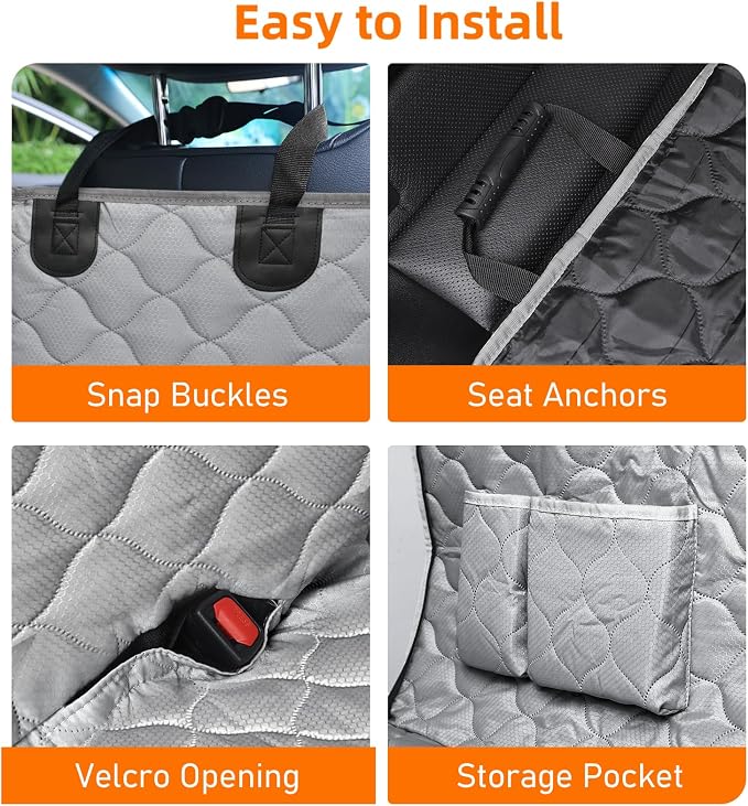 PETICON Dog Car Seat Cover for Back Seat, Waterproof Dog Hammock for Pets | Zippered Design Allows Passenger Seat Access, Mesh Window for Pet View, 600D Oxford, Prevents Scratches, Hair, Mud, and Dirt