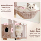 Heybly Cat Tree, 45.3" Cat Tower for Indoor Cats with Large Perch HCT202SMU | All-in-One Cat Furniture with Cozy Bed, Hidden Space Cat Condo, Comfy Hammock, Scratching Posts & 3 Pompoms, Rosy Brown