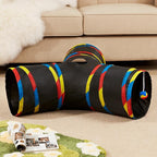 Tempcore Cat Tunnel for Indoor Cats, 3 Way Collapsible Pet Play Tunnel with Teaser Wand, Peek Holes & Hanging Ball, Interactive Tube for Kittens & Rabbits, Black & Rainbow