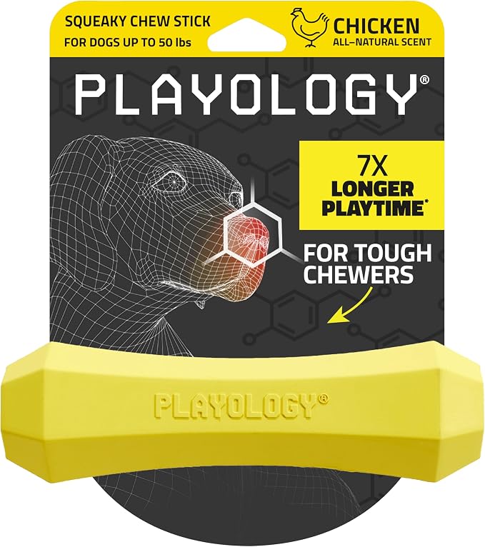 Playology Dog Toys | Squeaky Chew Stick for Dogs | Chicken Scented Medium Fetch Toy | Squeaky Dog Chew Toy