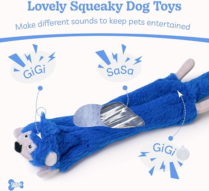 SHARLOVY Dog Squeaky Toys No Stuffing 5 Pack, Plush Crinkle Dog Toys for Large Breed, Durable Doggie Chew Cute Animals Puppy Toy for Teething