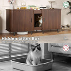 Double Litter Box Enclosure for 2 Cats, 55" Litter Box Furniture Hidden with Cat Scratch Pad, Large Indoor Cat House with Double Room, Wooden Litter Box Cabinet, TV Stand, Walnut