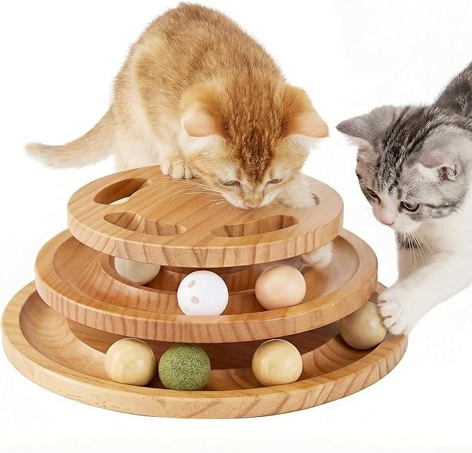ZOMISIA Cat Ball Track Toy with Puzzle Top, Extra Large Wooden Cat Toys | Interactive Indoor Cats Spinning Balls, Cat Ball Tower for Kitten Exercise Mental Stimulation Self Play Home Enrichment