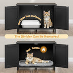 Shintenchi Cat Litter Box Enclosure, Litter Box Furniture Cabinet Hidden with Removable Divider, Wooden Cat House with End Table, Black, 31.5 inch