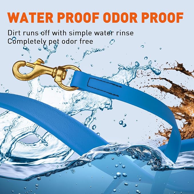 Viper Biothane K9 Working Dog Leash Waterproof Lead for Tracking Training Schutzhund Odor-Proof Long Line with Solid Brass Snap for Puppy Medium and Large Dogs, 20ft Cerulean Blue