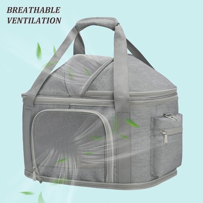 Expandable Pet Dog Cat Carrier, Top Opening Pet Bag for Small Medium Dogs Cats, Collapsible Ventilated Car Travel Comfort Soft-Sided Puppy Carriers Up to 15lbs (Light Grey, 16.2"x11.4"x13"(LxWxH))