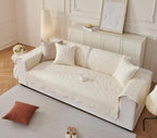 Luxury Vintage Cotton Embroidery Sofa Cover Soft Farmhouse Seat Cushion Cover Floral Quilted Sectional Couch Cover Anti-Slip Sofa Slipcovers Furniture Protector for Dogs Cats (Beige,28"x28")