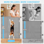 EZIGO 196 Inch Retractable Baby Gates, 41 Inch Extra Tall Retractable Gate | Reinforced Retractable Dog Gate with Rods, 16.3FT Extra Long Mesh Pet Gate for Stairs Hallways Doorway Indoor Outdoor, Gray