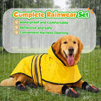 Dog Raincoat and Shoes for Weighing 50-70lbs, Spring Summer Waterproof Dogs Boots & Paw Protectors, Adjustable Pet Poncho with Leash Hole for Large Medium Small Dogs, Yellow(Single Side)