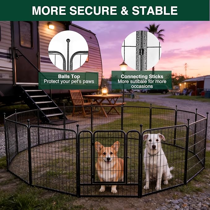 VISCOO Dog Playpen Outdoor, 16 Panels 32" H Dog Pen Indoor, Metal Dog Fence | Pet Fence for Large/Medium/Small Dogs, Indoor Puppy Playpen, Foldable Heavy Duty Exercise Pen for RV,Camping,Yard