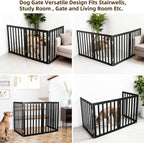 ZJSF Freestanding Indoor Dog Gate for House Foldable Wood Black Puppy Gate for Doorways Pet Gate for Stairs Extra Wide Pet Fence 24" Height 3 Panels