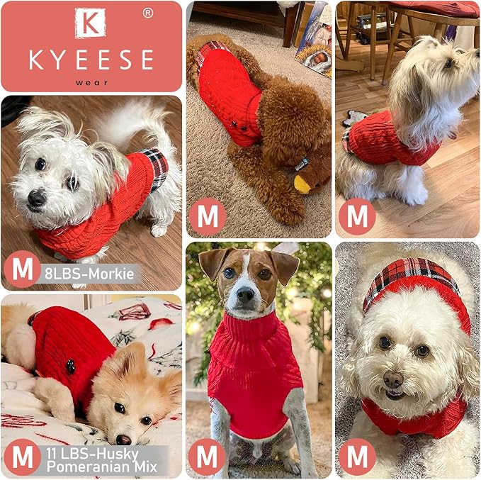 KYEESE Dog Sweater Turtleneck Thick Knit Pullover for Cold Weather | Stretchy Fit, Lightweight & Warm, Cozy Knit Comfort, Classic Plaid Design, Gentle on Sensitive Skin, Comfortable Daily Wear
