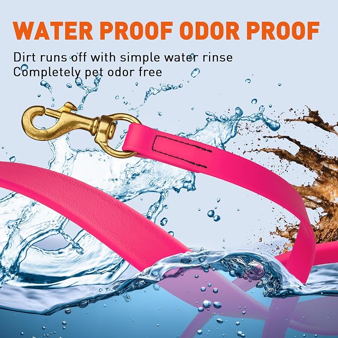 Viper Biothane K9 Working Dog Leash Waterproof Lead for Tracking Training Schutzhund Odor-Proof Long Line with Solid Brass Snap for Puppy Medium and Large Dogs, 15ft Passionfruit Pink