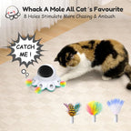 ORSDA Cat Laser Toy, 2-in-1 Interactive Automatic Motion Activated Moving 8 Holes Whack A Mole Feather, USB Rechargeable Electronic Smart Sensor Kitten Toys for Indoor Exercise