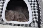 Cat Bed or Dog Bed,2 Ways to Use,Indoor Pet House with Fluffy Mat,Removable and Washable Cover,Non-Slip Bottom,for Cats and Small Dogs(S Black Cranes)
