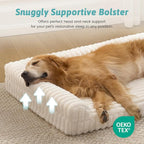 COZY KISS Faux Rabbit Fur Large Dog Bed – 44"x32" Orthopedic Foam Couch with Sides, Removable Washable Cover & Waterproof Lining, Cream