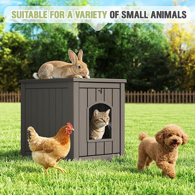Cat Litter Box Enclosure, Feral Outdoor Cat Enclosure Weatherproof for Winter Outside, Litter Box Furniture Fit Litter Box, Sturdy Resin Shelter for Living Room, Easy to Assemble, Grey