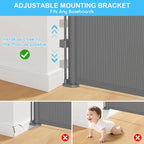 EZIGO 120 Inch Retractable Baby Gates, 41 Inch Extra Tall Retractable Gate | Reinforced Retractable Dog Gate with Rods, 10 FT Extra Long Mesh Pet Gate for Stairs Hallways Doorway Indoor Outdoor, Gray