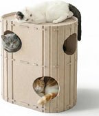 PETKARAY 2-Story Felt Cat House, Large Bed Cave for Indoor Cats, Felt Tunnel Hideaway Condo for Multi-Cat Households, 23.6x22x12 inches, Grey
