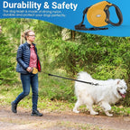 360°No Tangle 26 Ft Retractable Dog Leash for Dogs up to 99lbs | Heavy Duty Pet Walking Leash for Small Medium Large Dogs, Anti-Slip Handle, Strong Nylon Tape, One-Handed Brake, Yellow