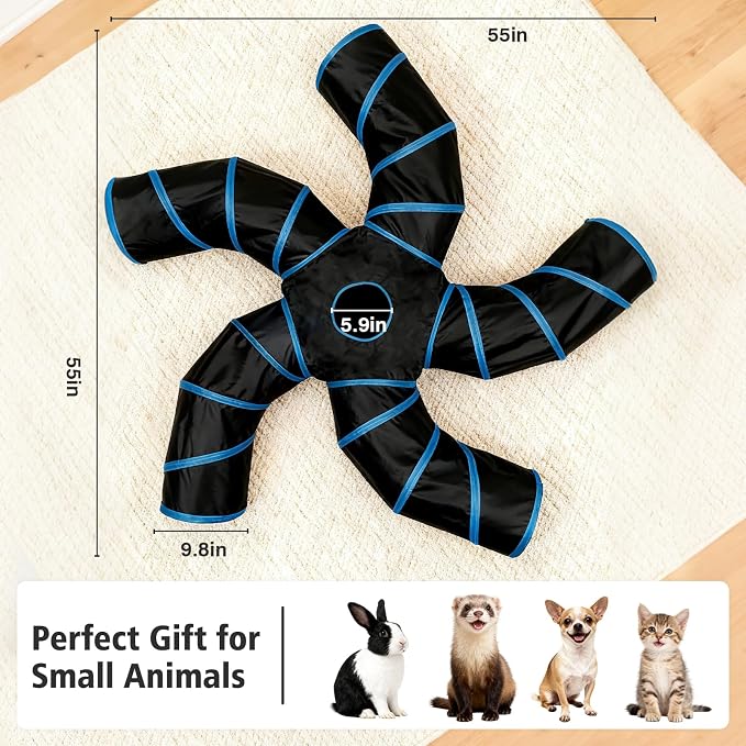 Joytale Cat Tunnel for Multiple Cats, 5-Way Indoor Tube Toy to Chase & Hide | Bell ball & Toy Mouse Included; Peekaboo Hole; Pops Open & Folds Into Zip Bag; Fits Cats to ~12 lb; Kittens & Rabbits Too