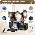 Top and 2 Sides Expandable Pet Carrier 17x11x9.5, TSA Airline Approved Small Dog Carriers for Small Dogs, Soft-Sided Cat Carrier with Self-Locking Zippers for Kitten,Rabbit, Puppy, Guinea Pig Blue