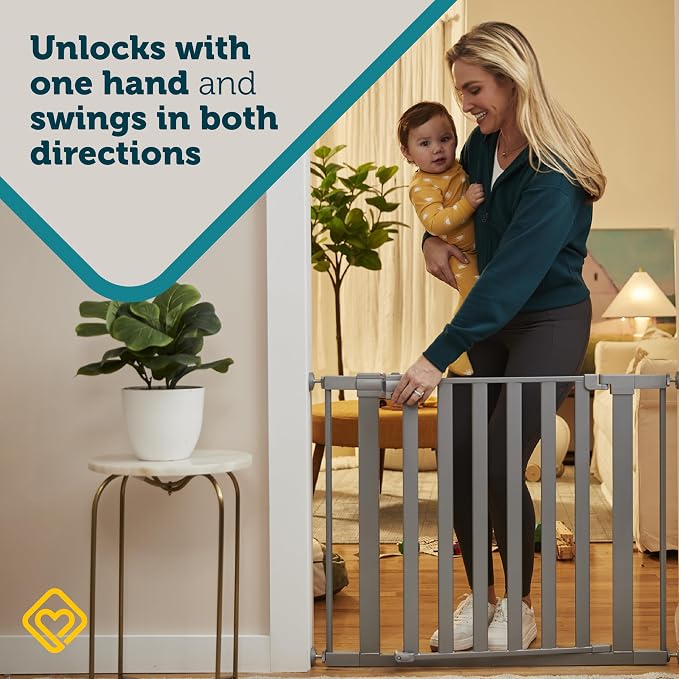 Safety 1st Walk Through Baby Gate with Door, Adjustable Pressure Mount Lift, Dog Gates, Fits 29"-38" Wide, 1-Pack, Silver