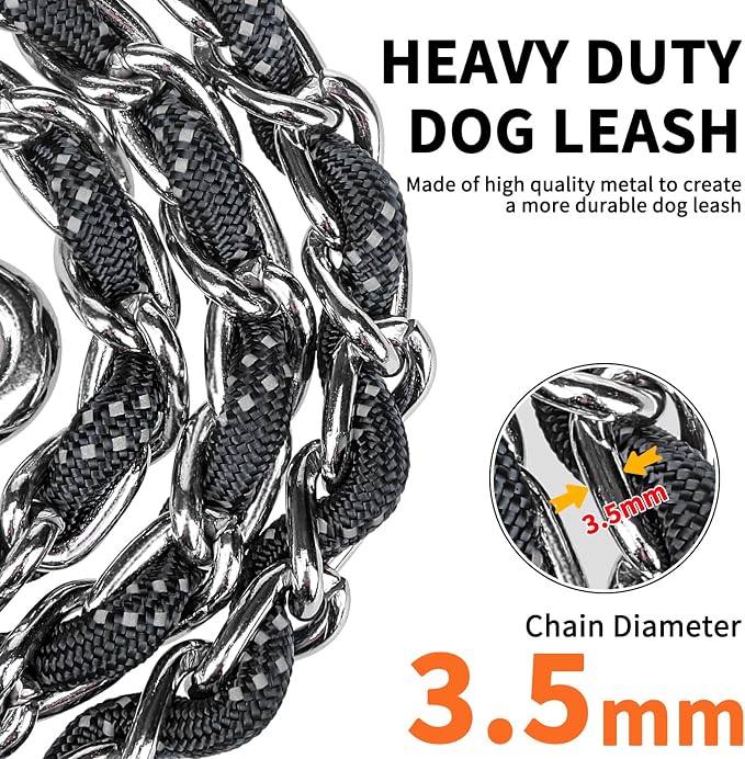 HOMIMP Heavy Duty Dog Leash - Chew Proof 4 FT, Reflective, Metal Training Leash with Soft Padded Handle, Strong Rope for Night Walking, Black