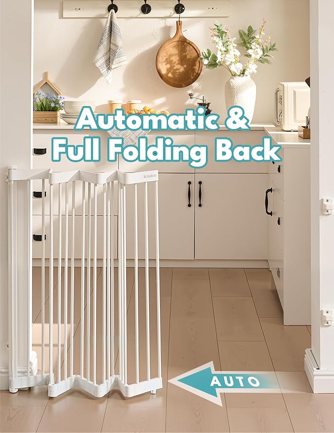 No Pawblems Retractable Safety Gate, Metal Adjustable Dog Gate for Doorways, Stairs & Hallways, Expands to 45" Wide, 36" Tall Gate, Auto Retract Design, No Bottom Bar, White