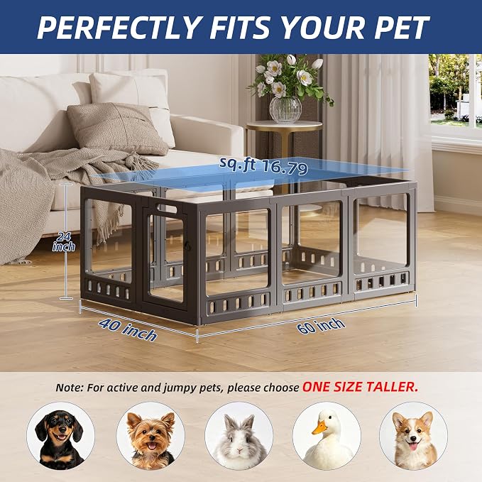 Clear-air Dog Playpen, Expandable Acrylic Dog Playpen for Small Dogs, Transparent Clear Dog Play Pen Indoors Puppy Enclosure, 24", 10 Panels, Black