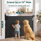 Babepai Retractable Baby Gates for Stairs, Retractable Dog Gate for Indoor/Outdoor Use | Child Gates for Doorways, Deck, Porch, Hallways, Patio (Black, 72" Wide × 34" Height)