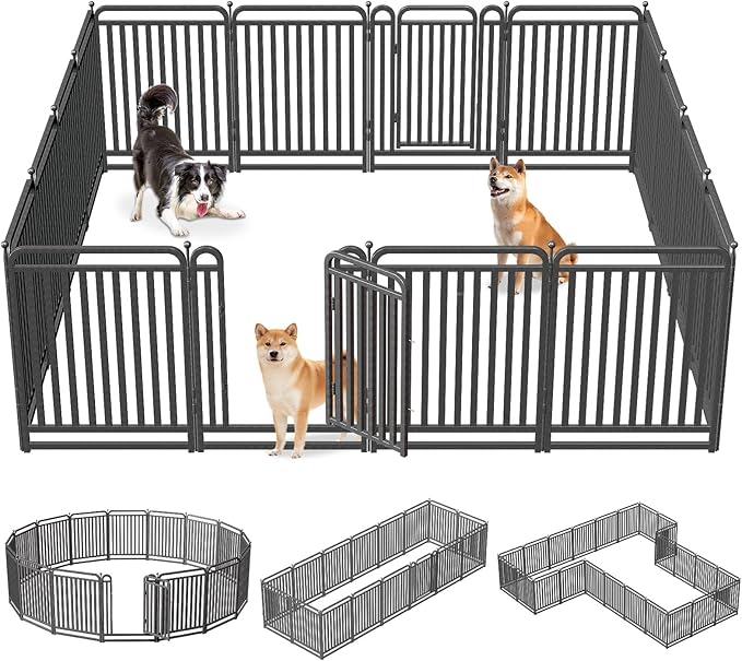 40 Inch Dog Playpen Outdoor, 16 Panels Puppy Playpen Heavy Duty Dog Play Pen Indoors, Rust Resistant Dog Pen for Large/Medium/Small Dogs, Dog Fence for RV Camping
