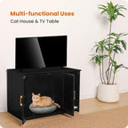 Dwanton Litter Box Enclosure, Cat Litter Box Furniture Hidden, with Scratching Mat, Wooden Cat Washroom Indoor, 31.5" L x 19.7" W x 21.7" H, Black