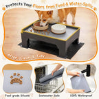 Elevated Dog Bowl Stand and Waterproof Non Slip Mat,1 Set,No Absorbent Pad | Reduce Neck, Joint and Spinal Strain, Sturdy Legs, Easy Clean Silicone Pet Food Mat, For Small & Medium Dogs, Cats