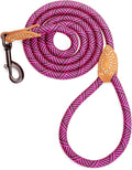 Mile High Life Dog Leash with Genuine Leather Connection, 6 FT/5 FT/4 FT | Rope Leash, Heavy Duty 360° Swivel Metal Clasp, for Small Medium & Large Dogs (Rose Red, 60 Inch)