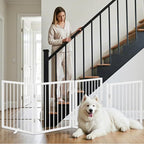 Vantas 80" x 24" Foldable Freestanding Extra Wide Dog Gate with Door,White | Pet Gate for Stairs and Doorways, Renter Friendly No Drill, Indoor Pet Fence Extra Wide, Easy Storage, With Support Feet