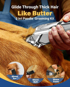 oneisall Dog Grooming Kit for Thick/Matted Hair with Stainless Steel Blade | Powerful Motor, Dog Clippers+Paw Trimmers, IPX7 Waterproof, Low Noise, Cordless & Long Battery Life