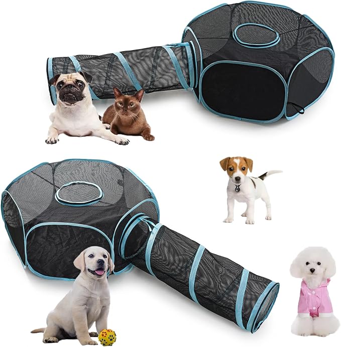 INTURN Cat Furniture Tent for Indoor and Outdoor Playpen Portable Cat Tunnels, Outdoor Kennel (Hexagon + Tunnel)