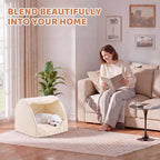 LATIBELL Indoor Puppy House Foldable Pet Tent Cave Bed ，White | Foldable Indoor Dog House With Removable Washable Soft Cushion, Covered Cave For Small Puppy