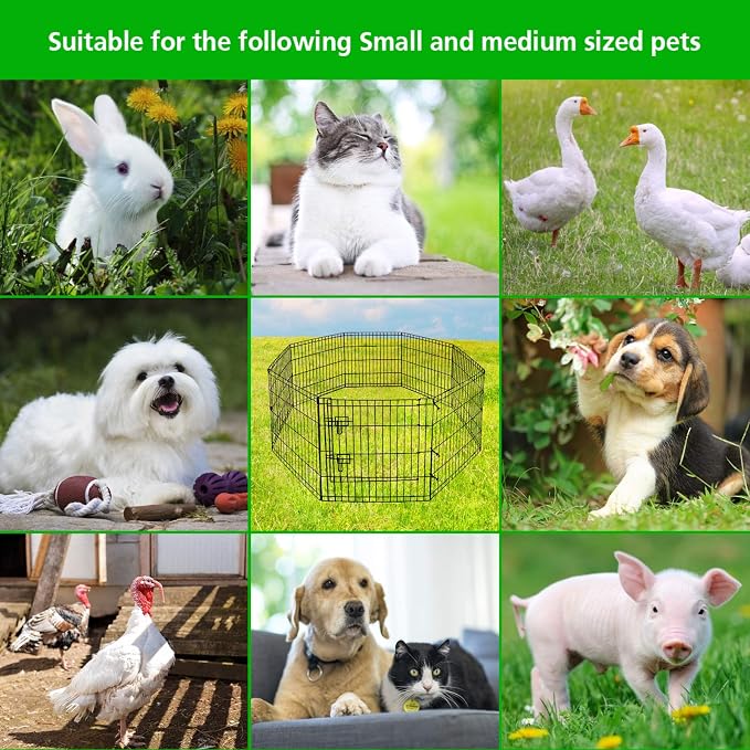 Puppy Pet Playpen 8 Panel 24 Inch Indoor Outdoor Metal Portable Folding Animal Exercise Dog Fence Ideal for Pet Animals Dog Cat Rabbit Breed Puppy (24" x 24" x 8) | Rustproof 8-panel metal playpen with door folds flat, sets up tool-free, and forms mult...
