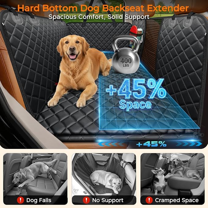 URPOWER XL Hard Bottom Dog Seat Cover for Full-Size Truck Back Seat | 400 lbs Support, 45% More Space, Waterproof, Mesh Window, Scratch Resistant, Non-Slip, Easy Care, Pee Pad Included