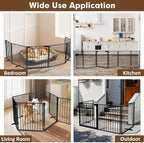 156" Extra Wide Dog Gate, Heavy Duty Metal Freestanding Dog Gate with Door for Indoor & Outdoor, Foldable Pet Fence for Doorways,House,Porch,Deck,Yard,Stairs, Auto Close(6 Panels,Black)