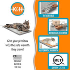 K&H Heated Cat Bed, Thermo-Kitty Mat Indoor, Safety Listed, 6W, Gray | Removable Waterproof Cat Heating Pad, Reversible Calming Warm Foam Pet Pad, Machine Washable, Smart Thermostat, 25x12.5in